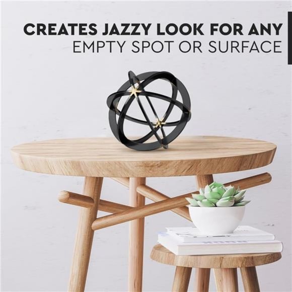 Decorative Sphere for Home Decor - Black & Gold, Hand Painted, Modern Decorative - Picture 4 of 6